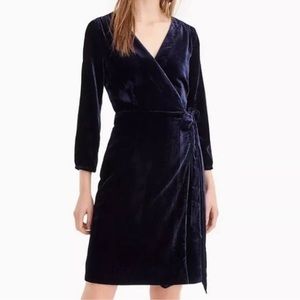 NWT J. Crew Navy Blue Velvet Wrap Dress V-Neck Mini Women’s 8